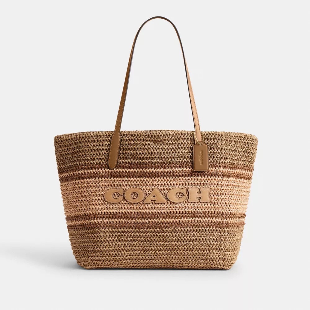 Coach Tan and Brown Woven Straw Tote